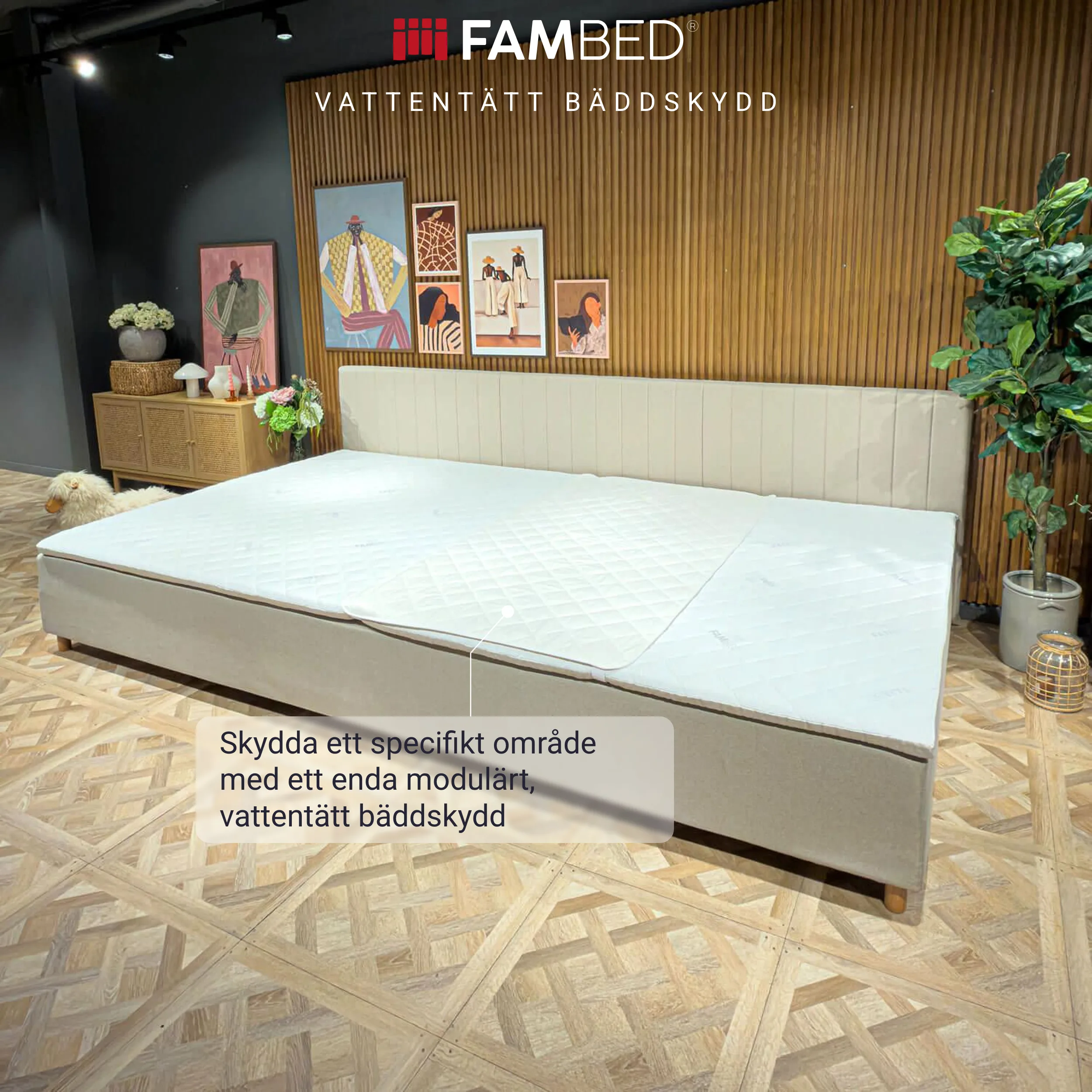 FamBeds modulära madrasskydd som skyddar en enskild sovplats
