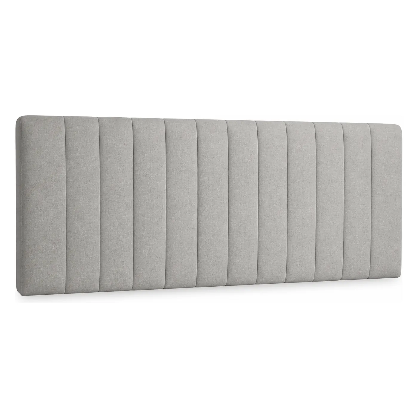 Ljusgrå, helstoppad FamBed-sänggavel i möbeltyg certifierat enligt OEKO-TEX® STANDARD 100.